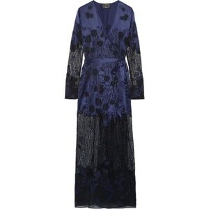 Agent Provocateur Anissa Appliqued Silk-Satin Lace Navy Black Robe M/L NWT